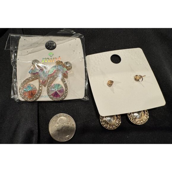 Mint Iridescent Pink Rhinestone Earrings Party Wedding Cruise NEW - Picture 3 of 5